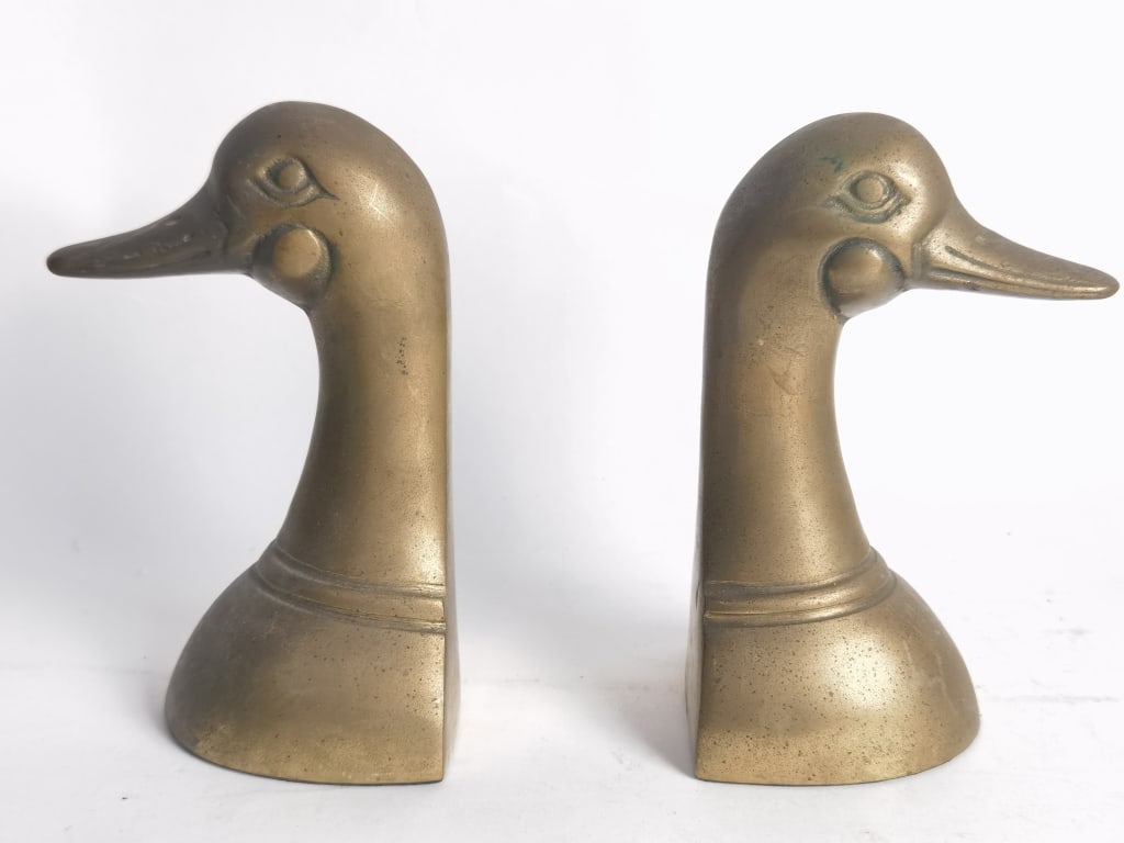 Pr. of Vintage Brass Duck Head Book Ends (1 of 3)