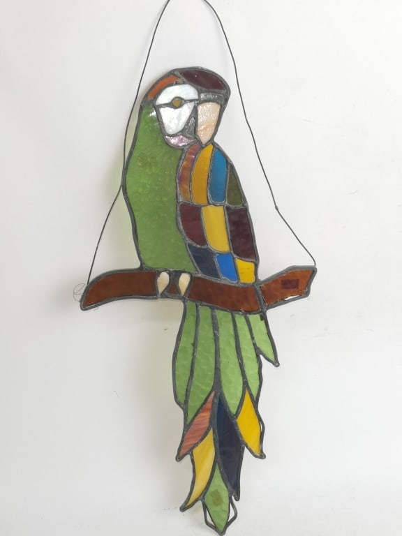 Stained Glass Parrot Hanging Decor: Stained Glass Parrot Hanging Decor, 21in