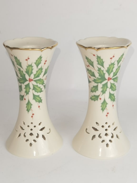 Pr. of  Lenox Porcelain Holiday Candle Holders (1 of 4)