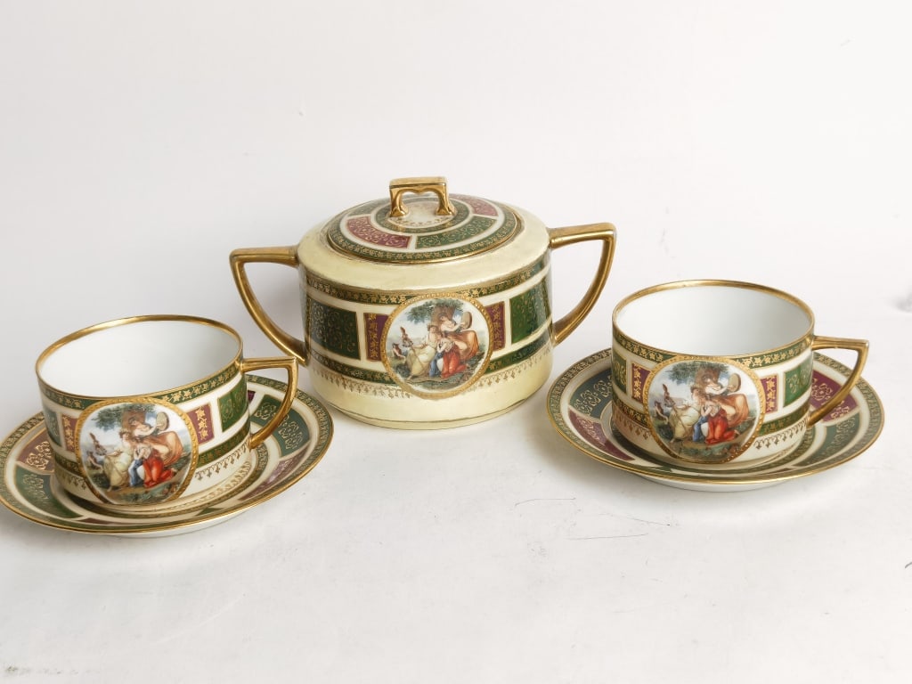 Vintage Royal Vienna Style Porcelain Tea Wares: Vintage Royal Vienna Style Porcelain Tea Wares, 4.25in by 7.5in
