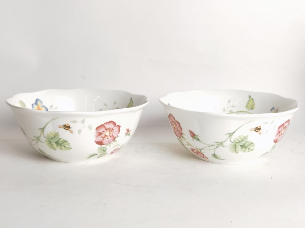 (2) Vintage Lenox Porcelain Butterfly Meadow Bowls: (2) Vintage Lenox Porcelain Butterfly Meadow Bowls, 3in by 7.25in