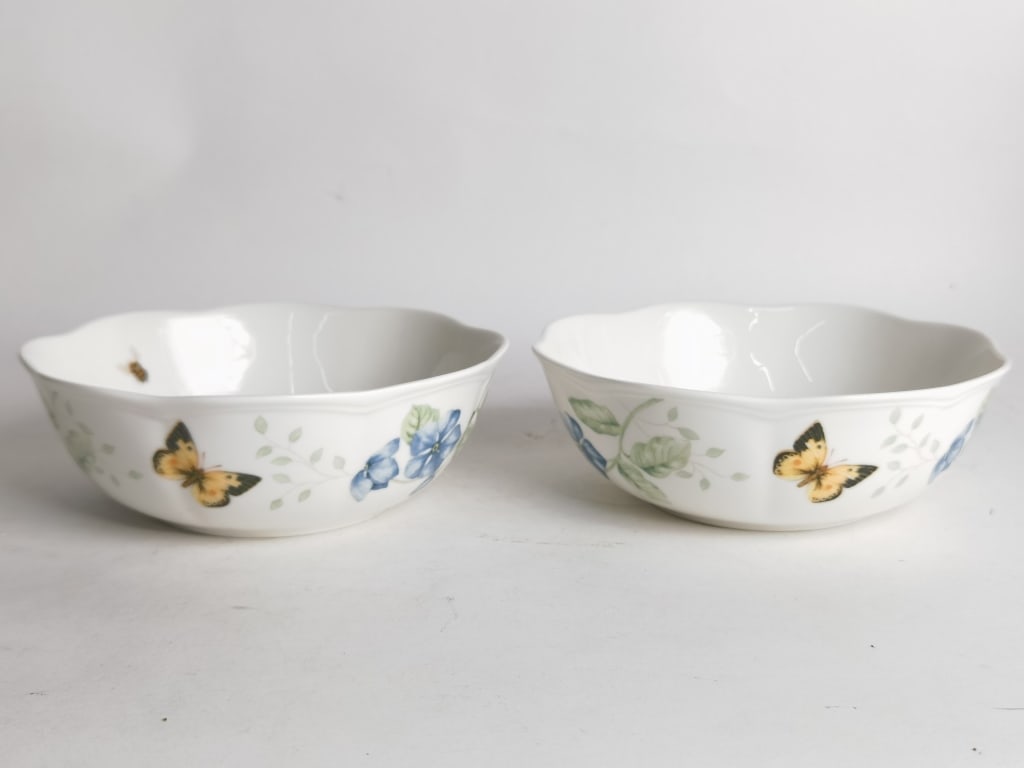 (2) Vintage Lenox Porcelain Butterfly Meadow Bowls: (2) Vintage Lenox Porcelain Butterfly Meadow Bowls, 2in by 6.25in