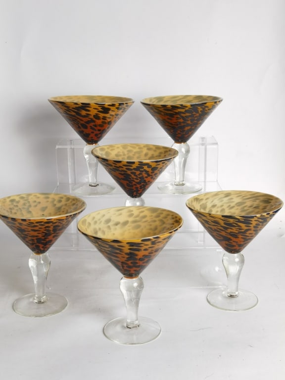 (6) Vintage Amici Hand Blown Leopard Martini Glass (1 of 3)