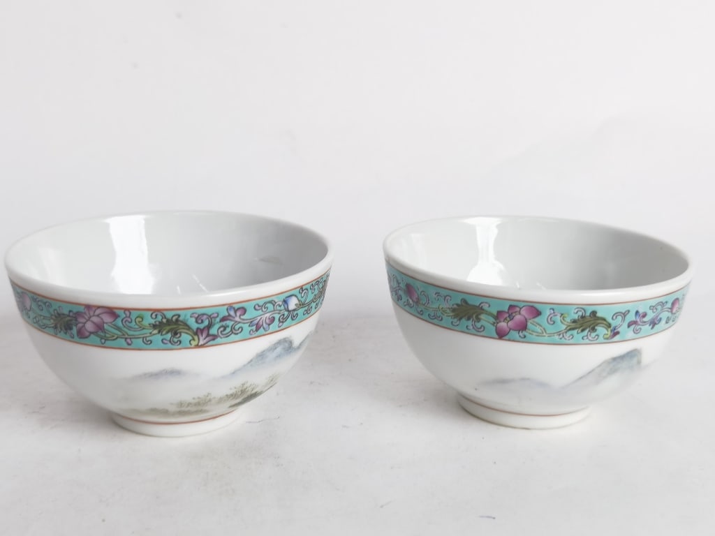 (2) Chinese Porcelain Famille Rose Tea Cups (1 of 2)