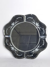 Vintage Etched Glass Mirrored Candle Plate