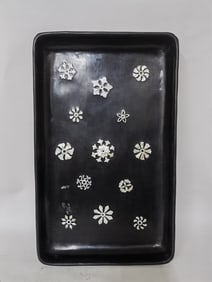 Vintage Mother-of-Pearl Inlay Black Lacquer Wood Tray