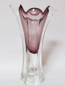 Vintage Murano Italy Amethyst/Clear Glass Vase