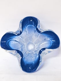 Vintage Murano Italy Blue/Clear Controlled Bubble Glass Bowl