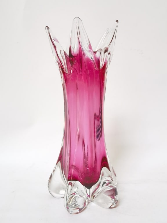 Vintage Murano Italy Cranberry Glass Vase (1 of 4)