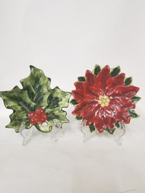 (2) Poinsetta and Mistletoe Porcelain Plates