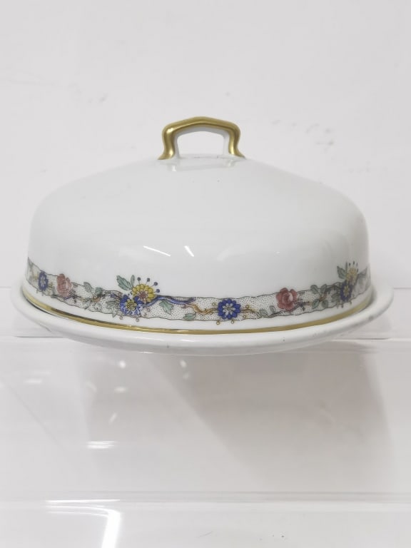 G. Ahrenfeld Limoges Porcelain Butter Dish: G. Ahrenfeld Limoges Porcelain Butter Dish, 6.25in