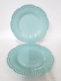 (2) Matceramica Portugal Porcelain Light Blue Plat