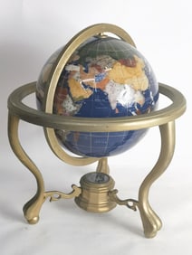 Vintage Precious Stone Inlaid World Globe on Brass