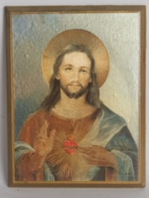 Vintage Jesus Christ Print on Board, Signed