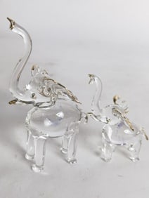 (2) Vintage Clear Art Glass Elephants