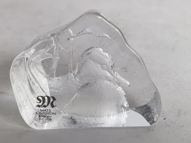 Vintage Mats Jonasson Sweden Crystal Duck Paperweight