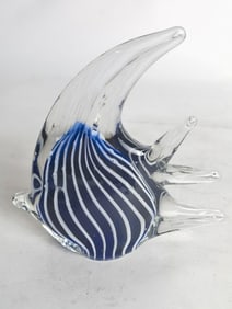 Vintage Murano Italy Blue/White Stripe Glass Fish