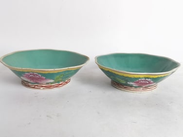 (2) Antique Chinese Porcelain Turquoise Glaze Bowl