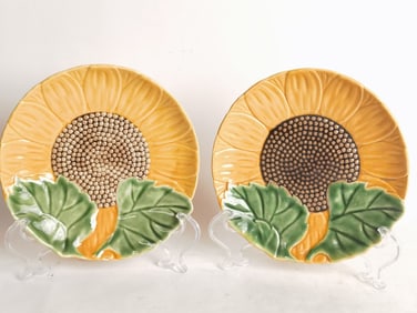 (2) William Sonoma Portugal Ceramic Sunflower Plat
