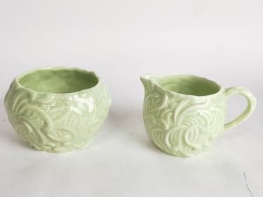 (2) Vintage England Yellow Green Creamer/Bowl, Mar
