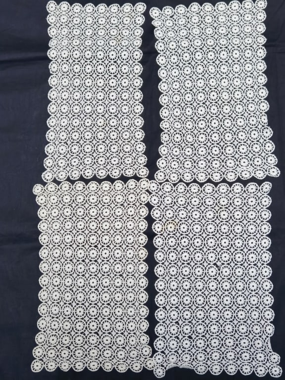 (4) Vintage Eyelet Lace Crochet: (4) Vintage Eyelet Lace Crochet, 14in by 9.25in