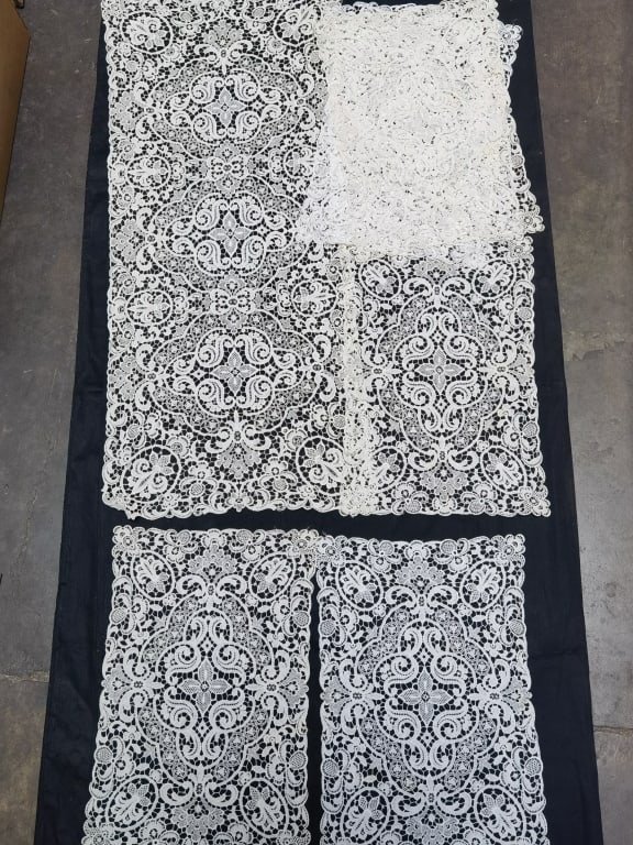 (7) Vintage Eyelet Lace Crochet: (7) Vintage Eyelet Lace Crochet, 36in by 15, 17in by 12in