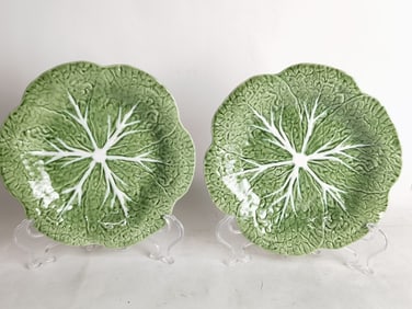 (2) Vintage Bordallo Pinheiro Porcelain Cabbage Pl