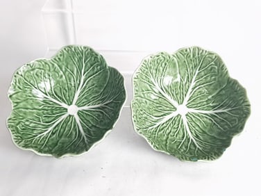 (2) Vintage Bordallo Pinheiro Porcelain Cabbage Bo