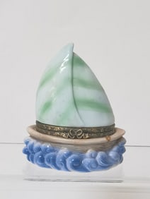 Vintage Herco Porcelain Painted Sailboat Trinket B