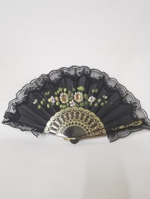 Black Hand Painted Lace Folding Fan
