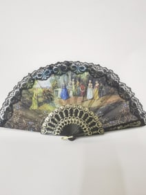 Black Printed Lace Folding Fan