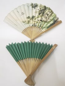 (2) Paper Bamboo Folding Fans