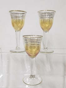 (2) Gold Rim Amber/Clear Wine Glasses