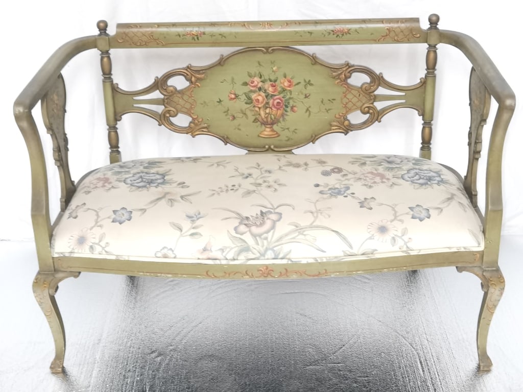 Vintage Italian Baroque Style Polychrome Bench (1 of 9)