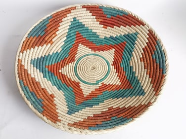 Vintage African Hand Weaved Flat Basket