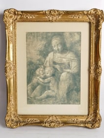 Vintage Virgin Mary and Child Print in Gilt Frame