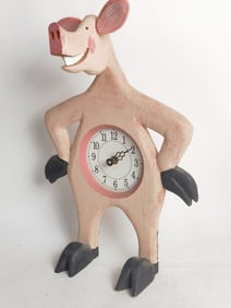 Vintage Wood Standing Pig Clock
