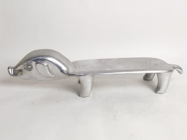 Vintage Dachshund Pig Silver Metal Serving Tray