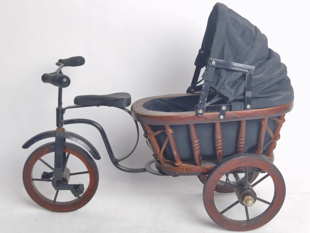 Vintage Tricycle Baby Doll Carriage: Vintage Tricycle Baby Doll Carriage, 13.5in by 17.5in