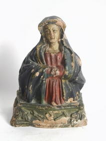 Antique Enameled Pottery Virgin Mary Figurine
