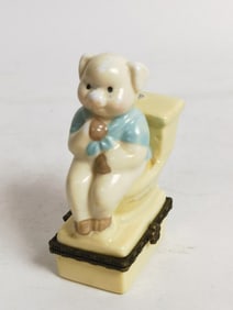 Vintage Pig Sitting on Toilet Porcelain Trinket Bo