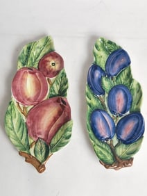 (2) Vintage Italian Pottery Majolica Olive Dishes