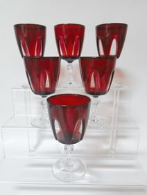 (6) Vintage Ruby Cut-to-Clear Wine Glasses