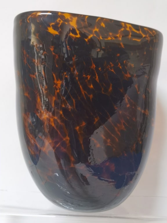 Vintage Tortoise Shell Amber Glass Vase (1 of 4)