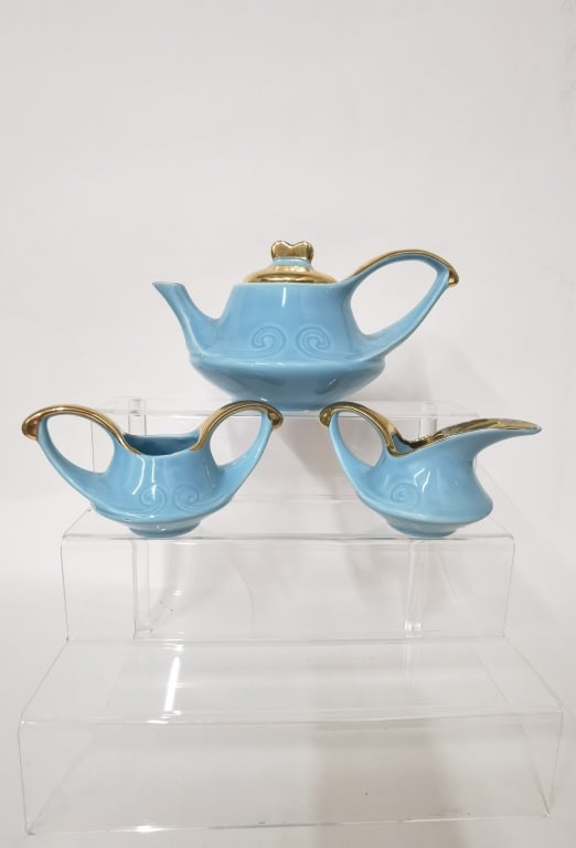 Vintage Art Deco Gold Accent Blue Aladdin Teapot S (1 of 4)