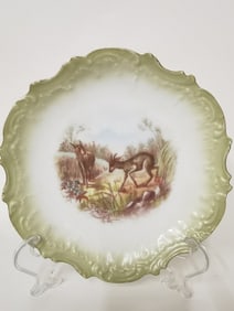 Vintage Limoges Porcelain Green Rim Plate
