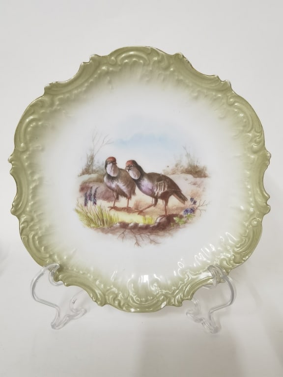 Vintage Limoges Porcelain Green Rim Plate: Vintage Limoges Porcelain Green Rim Plate, 9in