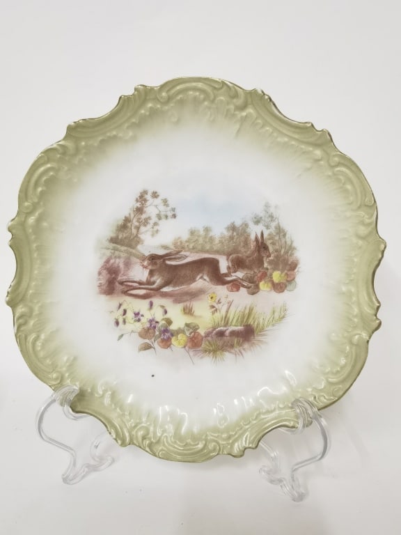 Vintage Limoges Porcelain Green Rim Plate: Vintage Limoges Porcelain Green Rim Plate,9in