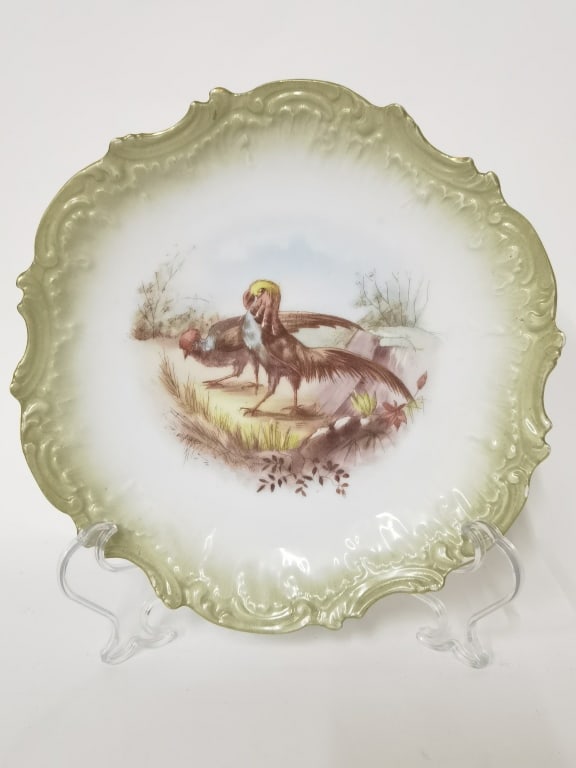 Vintage Limoges Porcelain Green Rim Plate: Vintage Limoges Porcelain Green Rim Plate, 9in