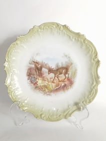 Vintage Limoges Porcelain Green Rim Plate
